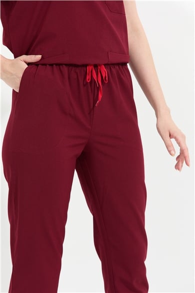 Happiness Spaniard - Likralı Doktor Hemşire Scrubs Tek Alt Cerrahi Forma (KADIN), Bordo