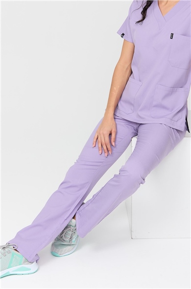 Happiness Spaniard - Likralı Doktor Hemşire Scrubs Tek Alt Cerrahi Forma (KADIN), Lila
