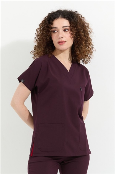 Happiness Spaniard - Likralı Doktor Hemşire Tek Üst Forma (KADIN), Mürdüm