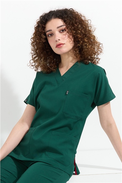 Happiness Spaniard - Likralı Doktor Hemşire Tek Üst Forma (KADIN), Koyu Yeşil
