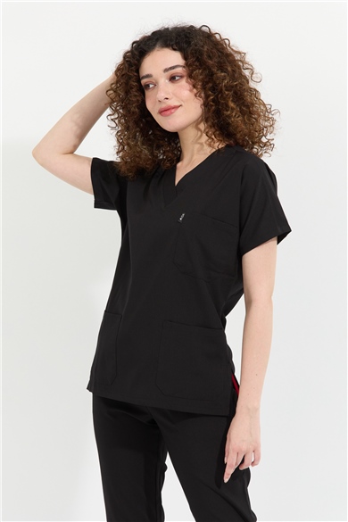 Happiness Spaniard - Likralı Doktor Hemşire Tek Üst Forma (KADIN), Siyah