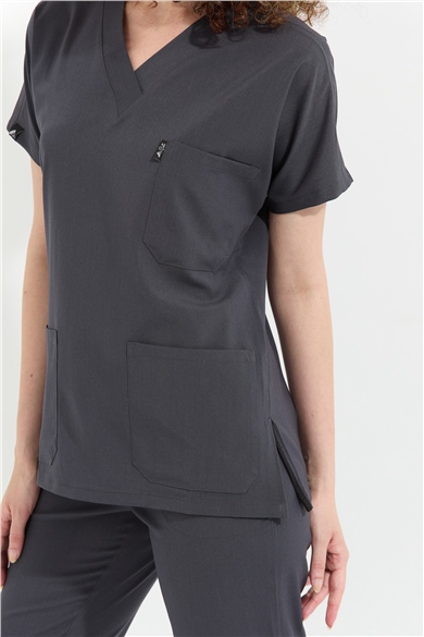 Happiness Spaniard - Likralı Doktor Hemşire Tek Üst Forma (KADIN), Antrasit