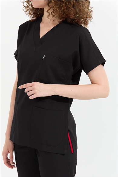 Happiness Spaniard - Likralı Doktor Hemşire Tek Üst Forma (KADIN), Siyah