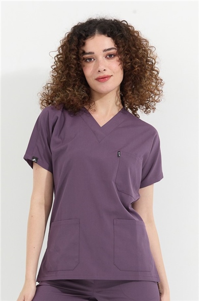 Happiness Spaniard - Likralı Doktor Hemşire Tek Üst Forma (KADIN), Gül Kurusu