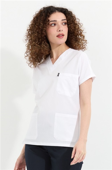 Happiness Spaniard - Likralı Doktor Hemşire Tek Üst Forma (KADIN), Beyaz