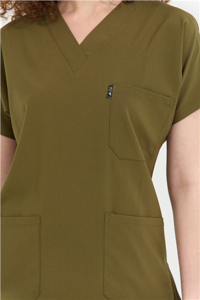 Happiness Spaniard - Likralı Doktor Hemşire Tek Üst Forma (KADIN), Haki