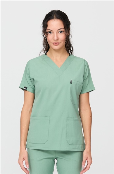 Happiness Spaniard - Likralı Doktor Hemşire Scrubs Tek Üst Cerrahi Forma (KADIN), Çağla Yeşili