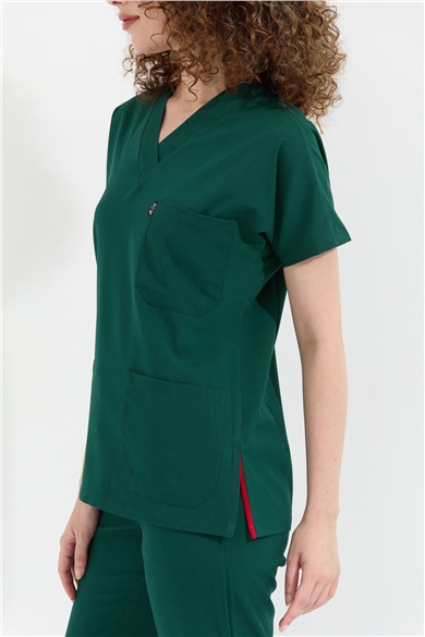 Happiness Spaniard - Likralı Doktor Hemşire Tek Üst Forma (KADIN), Koyu Yeşil