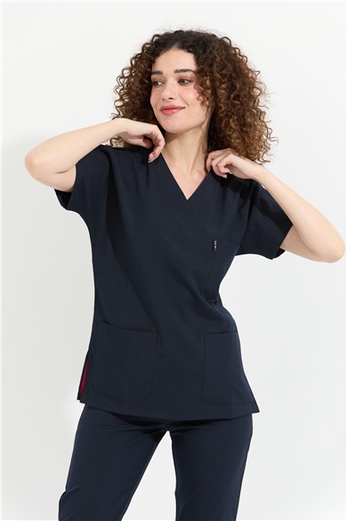 Happiness Spaniard - Likralı Doktor Hemşire Scrubs Tek Üst Cerrahi Forma (KADIN), Lacivert