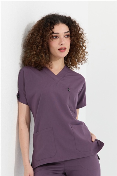 Happiness Spaniard - Likralı Doktor Hemşire Tek Üst Forma (KADIN), Gül Kurusu