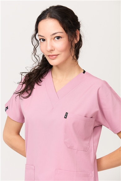 Happiness Spaniard - Likralı Doktor Hemşire Tek Üst Forma (KADIN), Gül Pembe