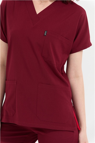 Happiness Spaniard - Likralı Doktor Hemşire Tek Üst Forma (KADIN), Bordo