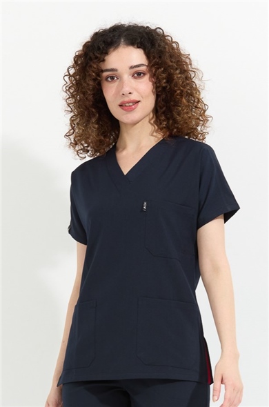 Happiness Spaniard - Likralı Doktor Hemşire Scrubs Tek Üst Cerrahi Forma (KADIN), Lacivert