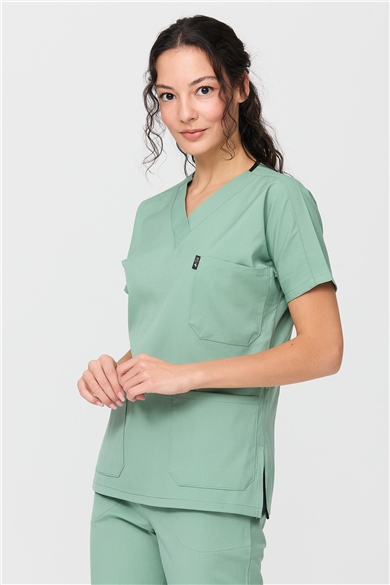 Happiness Spaniard - Likralı Doktor Hemşire Scrubs Tek Üst Cerrahi Forma (KADIN), Çağla Yeşili