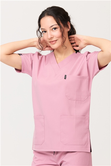 Happiness Spaniard - Likralı Doktor Hemşire Tek Üst Forma (KADIN), Gül Pembe