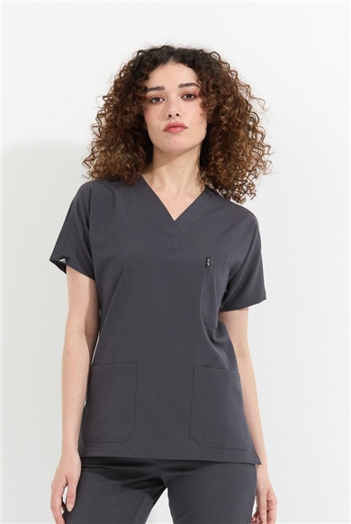 Happiness Spaniard - Likralı Doktor Hemşire Tek Üst Forma (KADIN), Antrasit