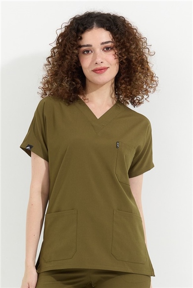 Happiness Spaniard - Likralı Doktor Hemşire Tek Üst Forma (KADIN), Haki