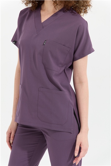 Happiness Spaniard - Likralı Doktor Hemşire Tek Üst Forma (KADIN), Gül Kurusu