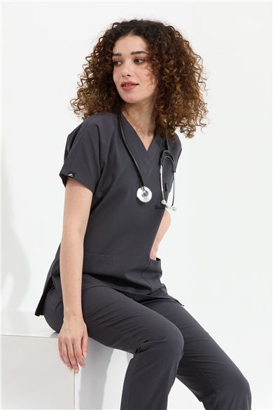 Happiness Spaniard - Likralı Doktor Hemşire Tek Üst Forma (KADIN), Antrasit