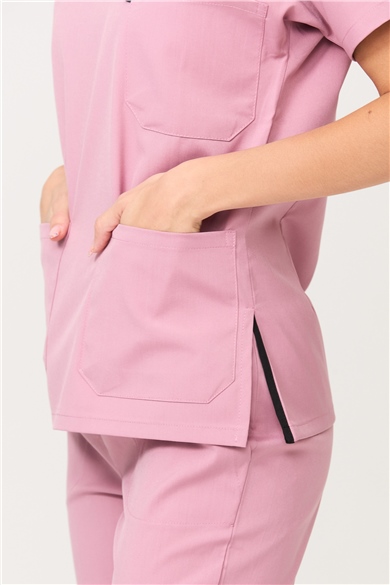 Happiness Spaniard - Likralı Doktor Hemşire Tek Üst Forma (KADIN), Gül Pembe