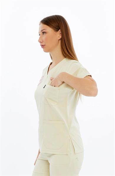 Spaniard - Tekniker,Teknisyen Forması Likralı Scrubs (Kadın) (Yeni Yönetmeliğe Uygun - Moth) (Tek Üst)