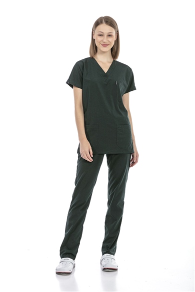 UltraLycra Basic - Likralı Doktor Hemşire Forma Takımı (UNISEX), Koyu Yeşil