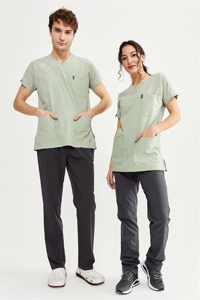 UltraLycra Basic - Likralı Doktor Hemşire Forma Takımı (UNISEX), Su Yeşili/Antrasit