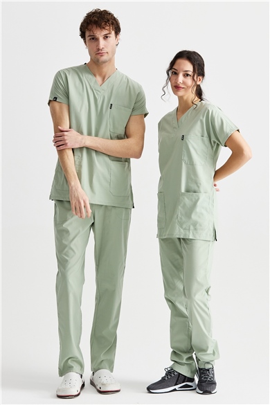 UltraLycra Basic - Likralı Doktor Hemşire Forma Takımı Scrubs Üniforma Cerrahi Takım (UNISEX), Su Yeşili