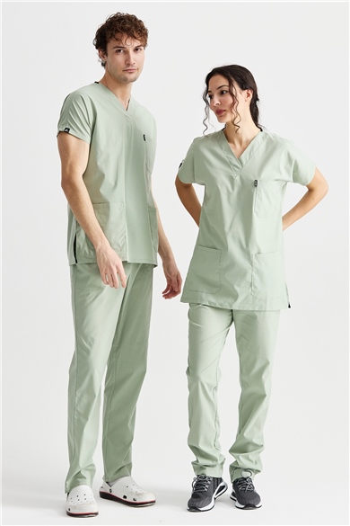 UltraLycra Basic - Likralı Doktor Hemşire Forma Takımı Scrubs Üniforma Cerrahi Takım (UNISEX), Su Yeşili
