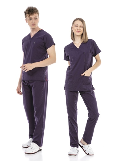 UltraLycra Basic - Likralı Doktor Hemşire Forma Takımı (UNISEX), Koyu Mor