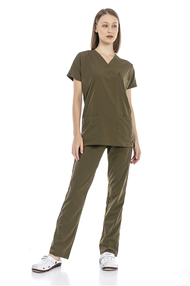 UltraLycra Basic - Likralı Doktor Hemşire Forma Takımı (UNISEX), Haki