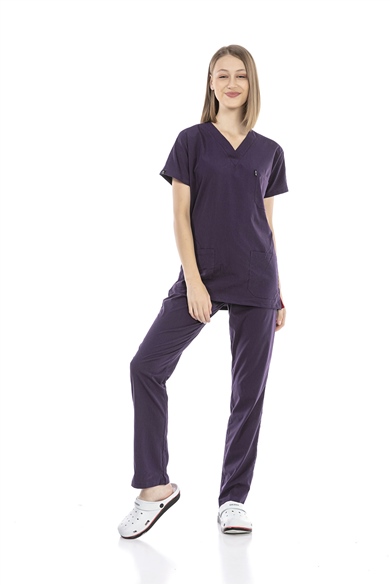 UltraLycra Basic - Likralı Doktor Hemşire Forma Takımı (UNISEX), Koyu Mor