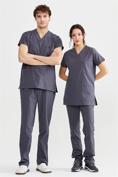 UltraLycra Basic - Likralı Doktor Hemşire Forma Takımı (UNISEX), Asfalt