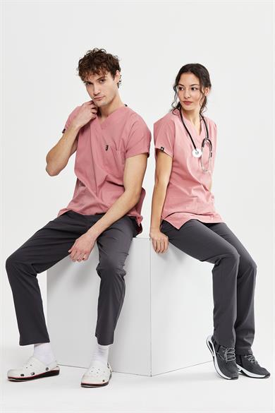 UltraLycra Basic - Likralı Doktor Hemşire Forma Takımı (UNISEX), Bronz Pembe/Antrasit