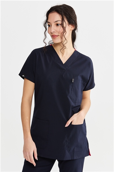 UltraLycra Basic - Likralı Doktor Hemşire Forma Takımı Scrubs Üniforma Cerrahi Takım (UNISEX), Lacivert