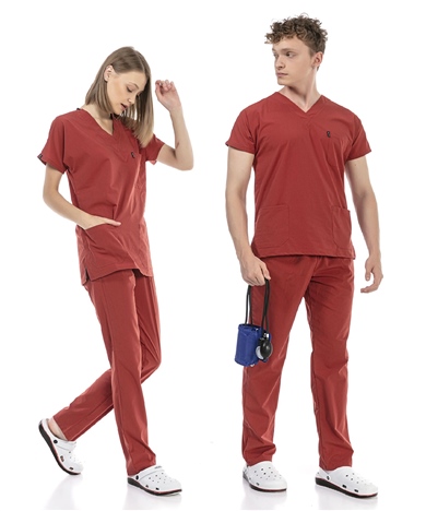 UltraLycra Basic - Likralı Doktor Hemşire Forma Takımı (UNISEX), Kiremit