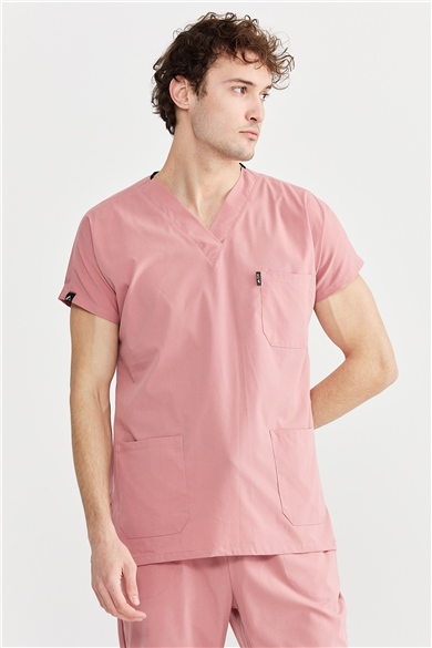 UltraLycra Basic - Likralı Doktor Hemşire Forma Takımı Scrubs Üniforma Cerrahi Takım (UNISEX), Bronz Pembe