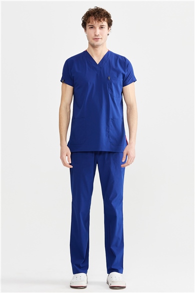 UltraLycra Basic - Likralı Doktor Hemşire Forma Takımı Scrubs Üniforma Cerrahi Takım (UNISEX), Saks