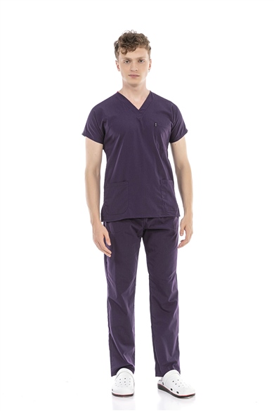 UltraLycra Basic - Likralı Doktor Hemşire Forma Takımı (UNISEX), Koyu Mor