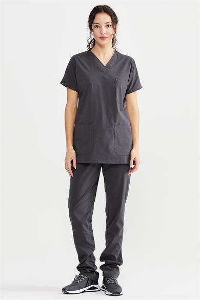 UltraLycra Basic - Likralı Doktor Hemşire Forma Takımı (UNISEX), Antrasit