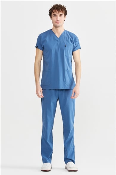 UltraLycra Basic - Likralı Doktor Hemşire Forma Takımı Scrubs Üniforma Cerrahi Takım (UNISEX), İndigo