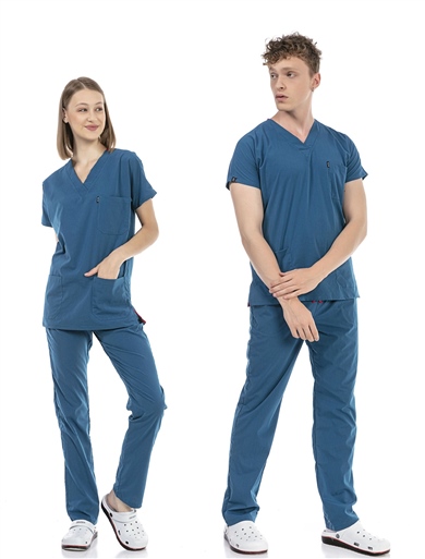 UltraLycra Basic - Likralı Doktor Hemşire Forma Takımı (UNISEX), Petrol Mavi