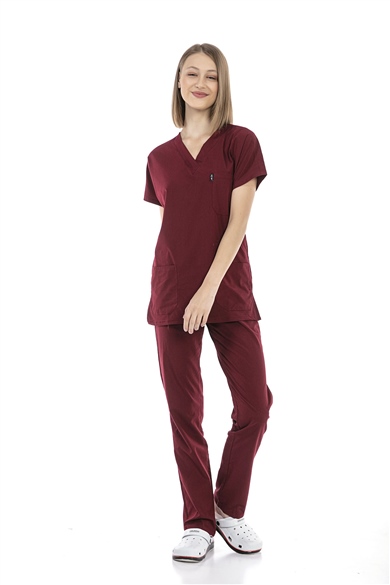 UltraLycra Basic - Likralı Doktor Hemşire Forma Takımı (UNISEX), Bordo