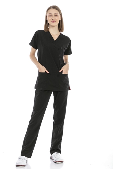 UltraLycra Basic - Likralı Doktor Hemşire Forma Takımı (UNISEX), Siyah