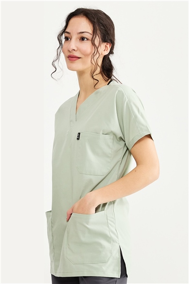 UltraLycra Harmony/Basic - Likralı Doktor Hemşire Forma Takımı Scrubs Üniforma Cerrahi Takım (UNISEX), Su Yeşili/Antrasit