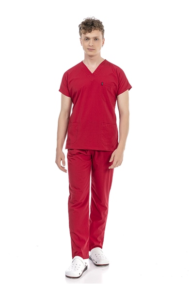 UltraLycra Basic - Likralı Doktor Hemşire Forma Takımı (UNISEX), Kırmızı