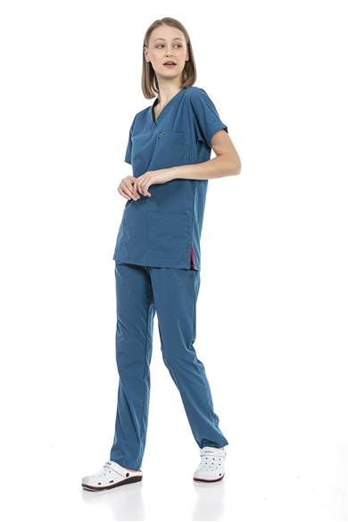 UltraLycra Basic - Likralı Doktor Hemşire Forma Takımı (UNISEX), Petrol Mavi