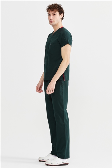 UltraLycra Basic - Likralı Doktor Hemşire Forma Takımı Scrubs Üniforma Cerrahi Takım (UNISEX), Koyu Yeşil