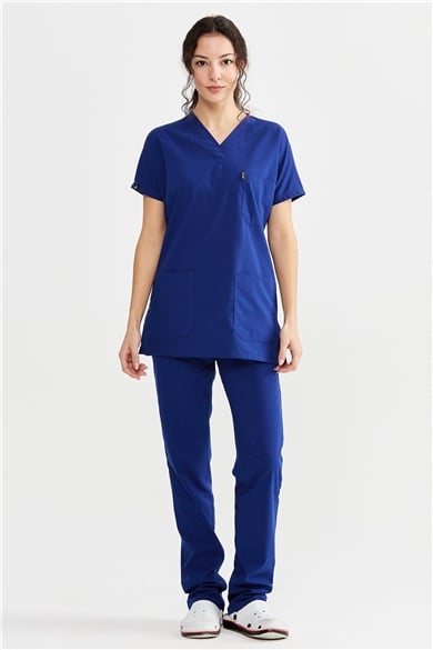 UltraLycra Basic - Likralı Doktor Hemşire Forma Takımı Scrubs Üniforma Cerrahi Takım (UNISEX), Saks