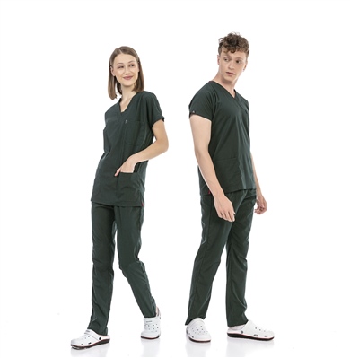 UltraLycra Basic - Likralı Doktor Hemşire Forma Takımı (UNISEX), Koyu Yeşil